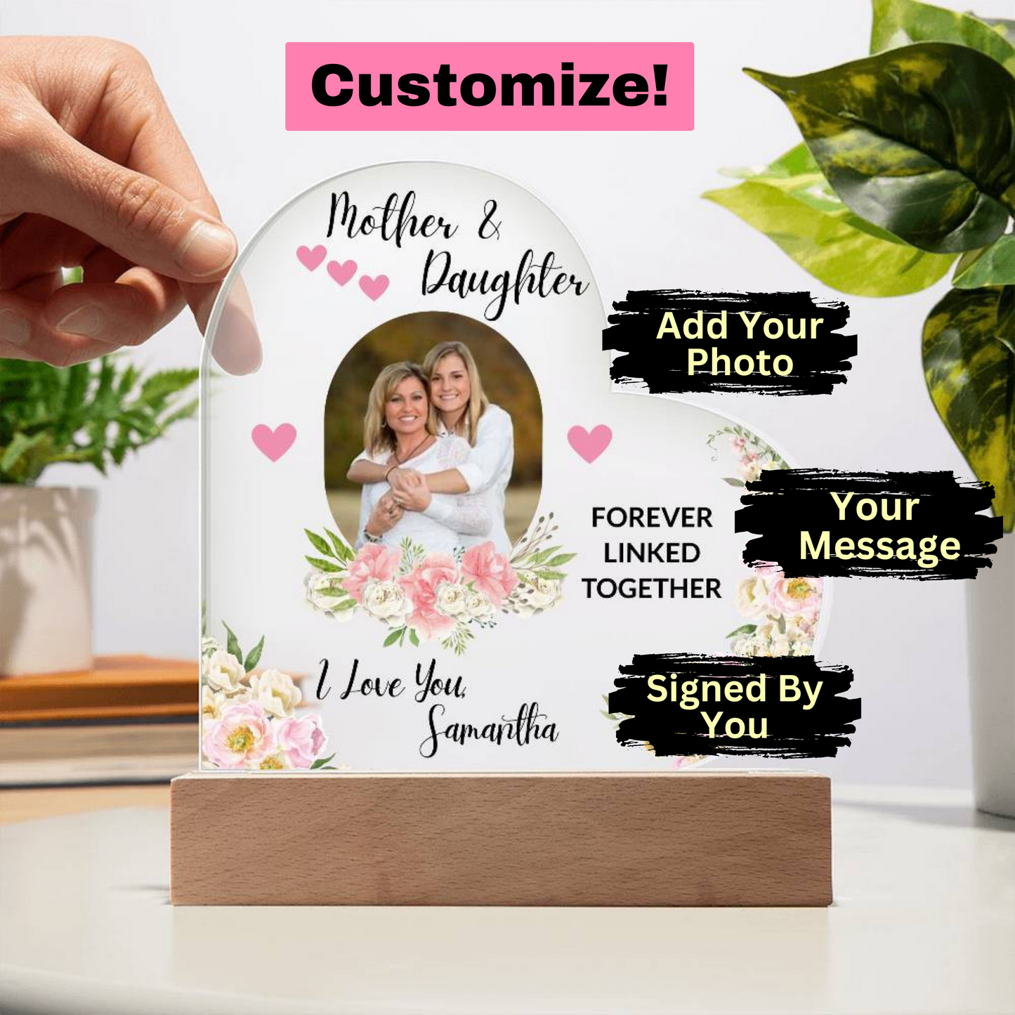 Personalized Mother - Daughter Message | Acrylic Heart Plaque