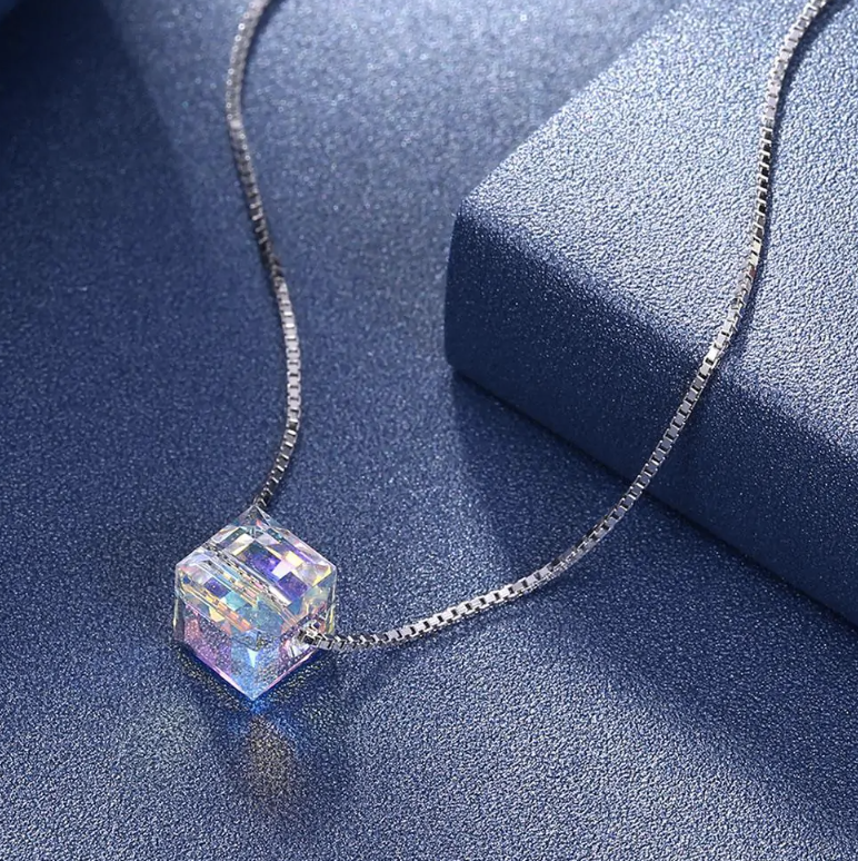 Crystal Aurora Borealis Cube Necklace