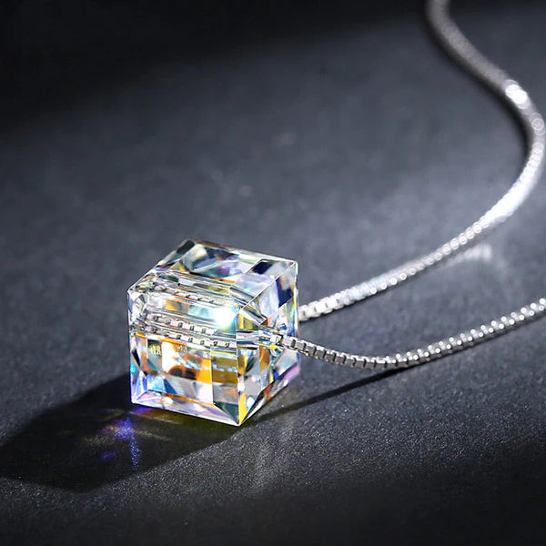 Crystal Aurora Borealis Cube Necklace