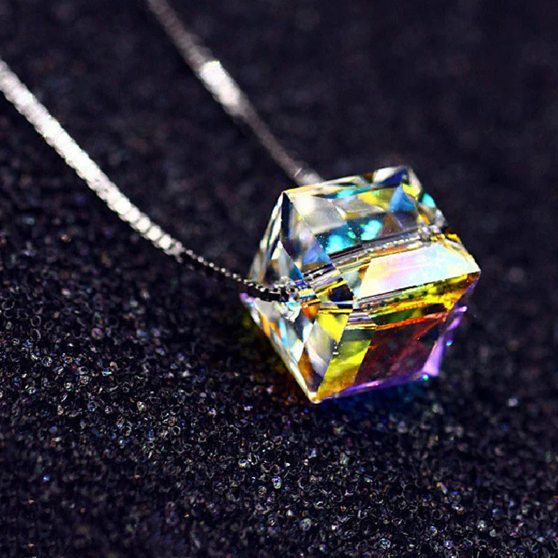 Crystal Aurora Borealis Cube Necklace