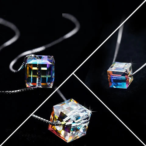 Crystal Aurora Borealis Cube Necklace